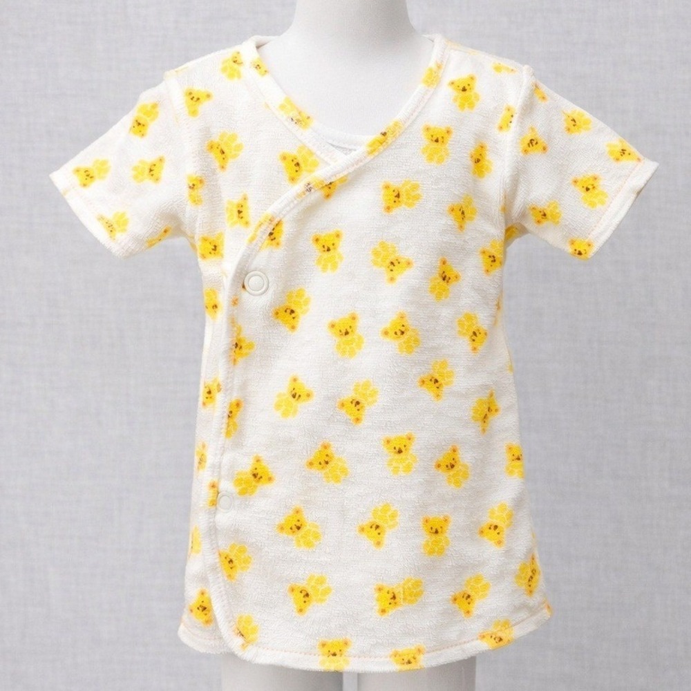 VTG Carter's Baby Wrap Shirt 6M Yellow Teddy Bear Print USA‎ Newborn Kimono Top